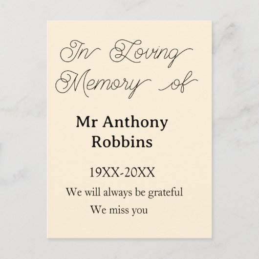 In Loving memory of name funeral memory keepsake Briefkaart (Voorkant)