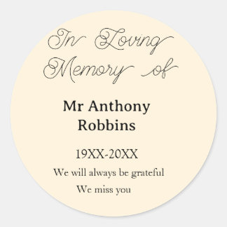 In Loving memory of name funeral memory keepsake Ronde Sticker