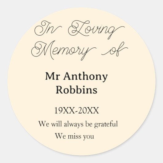 In Loving memory of name funeral memory keepsake Ronde Sticker (Voorkant)