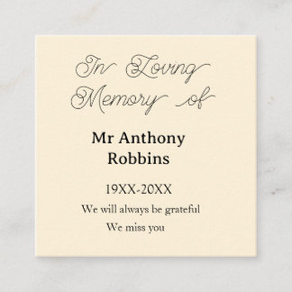 In Loving memory of name funeral memory keepsake Vierkante Visitekaartje