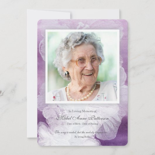 In Loving Memory Paarse begrafenis Dank u kaart (Voorkant)