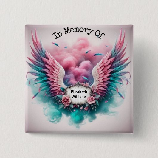 In Loving Memory Paarse Bloemen Vierkante Button 5,1 Cm (Voorkant)