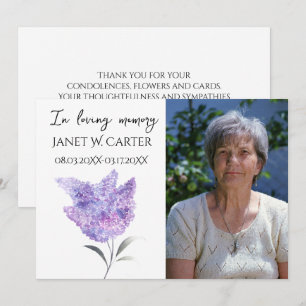 In Loving Memory Paarse Sering Bloemstuk Funeral Kaart