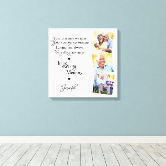 In Loving Memory Personalized 3 Foto Memorial Canvas Afdruk (Insitu (Houten vloer))