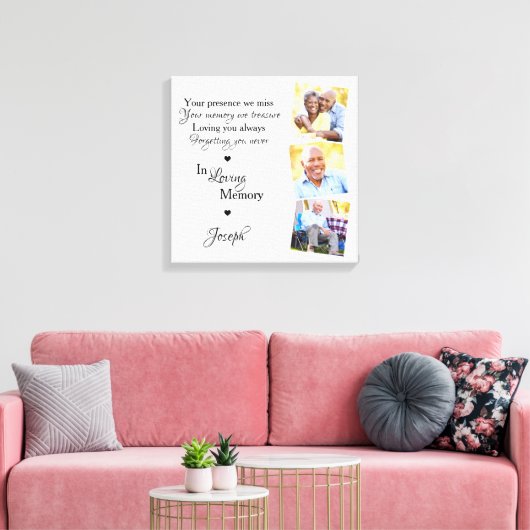 In Loving Memory Personalized 3 Foto Memorial Canvas Afdruk (Insitu (Woonkamer))