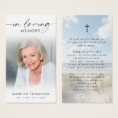 In Loving Memory Photo Beach Cross Prayer Cards Visitekaartje (Voorkant /achterkant)