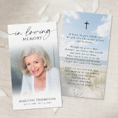 In Loving Memory Photo Beach Cross Prayer Cards Visitekaartje