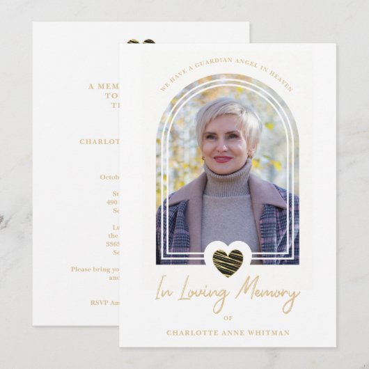 In Loving Memory Photo Black Heart Arch Effect Kaart (Voorkant / Achterkant)