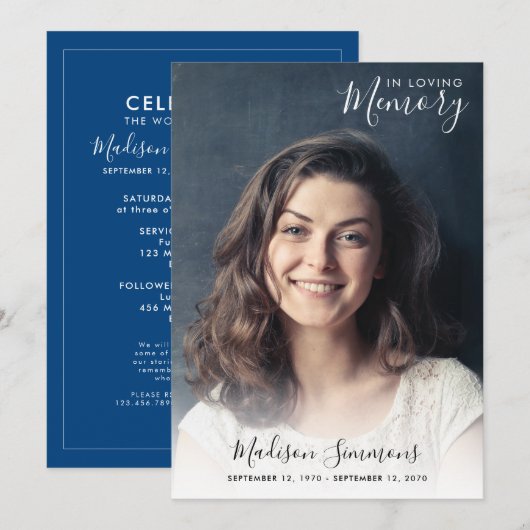 In Loving Memory Photo Celebration of Life Funeral Kaart (Voorkant / Achterkant)