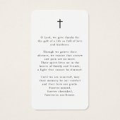 In Loving Memory Photo Cross Memorial Prayer Card Visitekaartje (Achterkant)