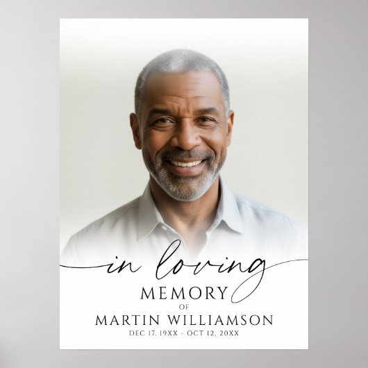 In Loving Memory Photo Elegant Script Funeral Poster (Voorkant)