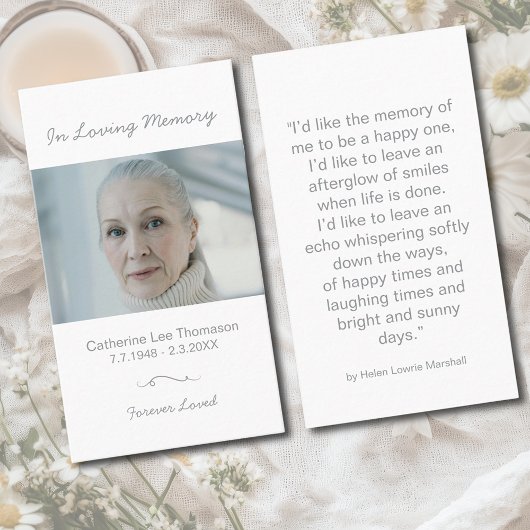In Loving Memory Photo Funeral Prayer Card Visitekaartje