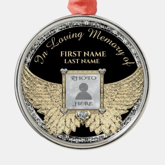 In Loving Memory Photo Memorial Diamond Look Meta Metalen Ornament (Voorkant)