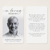 In Loving Memory Photo Simple Sympathy Prayer Card Visitekaartje (Voorkant /achterkant)