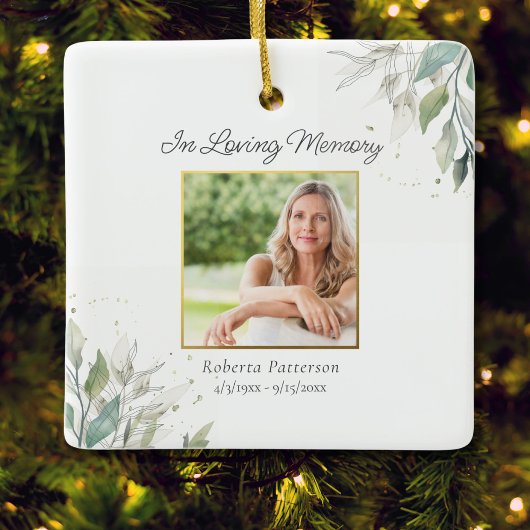 In Loving Memory Pretty Botanicals Memorial Photo Keramisch Ornament