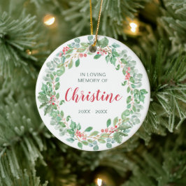 In Loving Memory Red Green WreatPhoto Memorial Keramisch Ornament