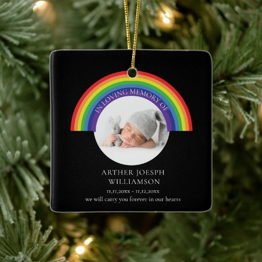 In Loving Memory Regenboog baby Herinnering Modern Keramisch Ornament (Boom)