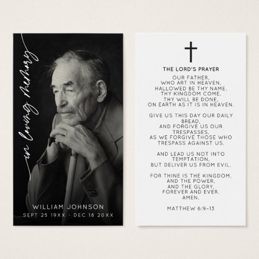 In Loving Memory Remembrance Photo Funeral Prayer Visitekaartje (Voorkant /achterkant)