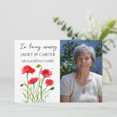 In Loving Memory Rode Klaprozen Bloemstuk Funeral Kaart (Staand voorkant)
