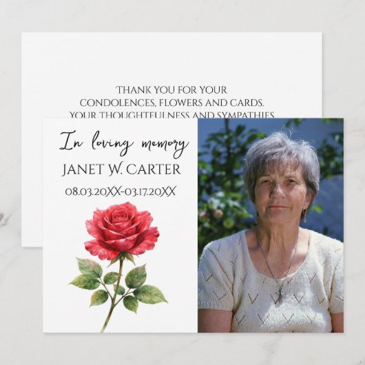 In Loving Memory Rode Roos Bloemstuk Funeral Kaart (Voorkant / Achterkant)