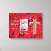 In Loving Memory Rode rozen Gouden Kruis Foto Canvas Afdruk (Voorkant)