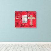 In Loving Memory Rode rozen Gouden Kruis Foto Canvas Afdruk (Insitu (Houten vloer))