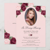 In Loving Memory Roze Rood Bloemen Foto Kaart (Voorkant / Achterkant)