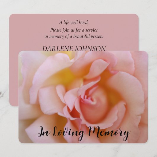 In Loving Memory Roze Rose uitnodiging (Voorkant / Achterkant)