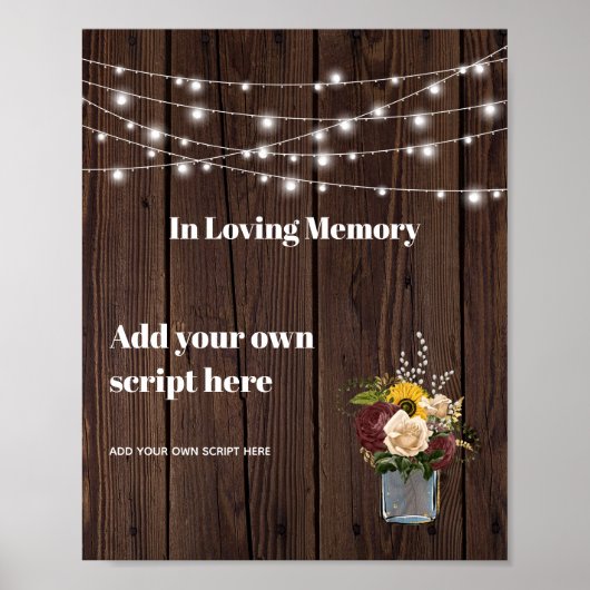 In Loving Memory Rustic Burgundy Sunflower Poster (Voorkant)