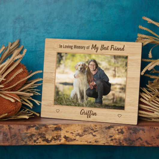 In Loving Memory Rustic Woodgrain Pet Dog Memorial Fotoplaat (Zijkant)