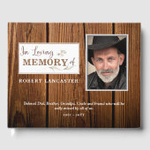 In Loving Memory rustiek hout, begrafenisfoto Gastenboek (Voorkant)