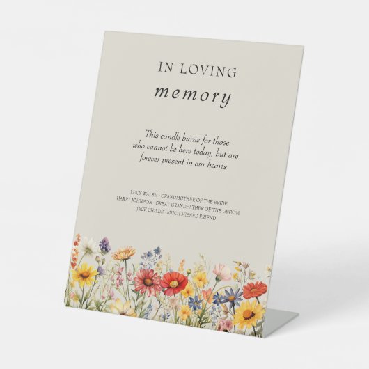 In Loving Memory rustieke Wildflower bruiloft teke Reclamebord Met Voetstuk (Voorkant)