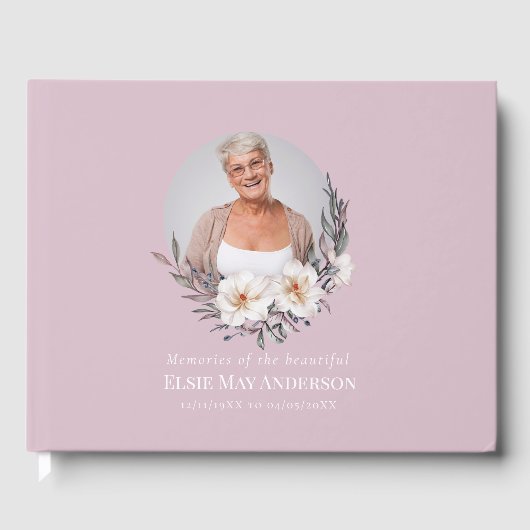 In Loving Memory rustige lavendel Memorial Foto Gastenboek (Voorkant)