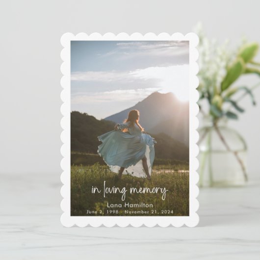 In Loving Memory Script Photo Funeral Program Kaart (Staand voorkant)