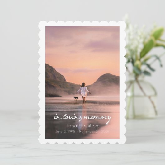 In Loving Memory Script Photo Funeral Program Kaart (Staand voorkant)
