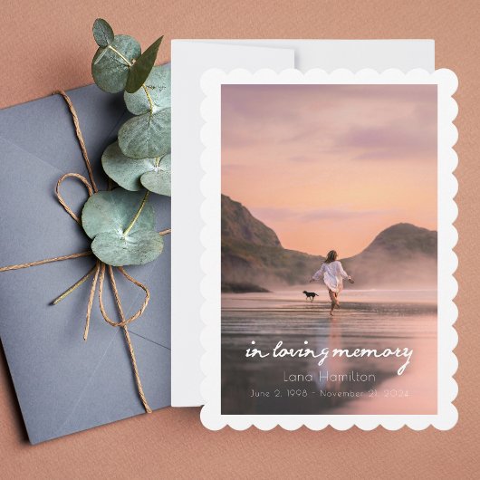 In Loving Memory Script Photo Funeral Program Kaart