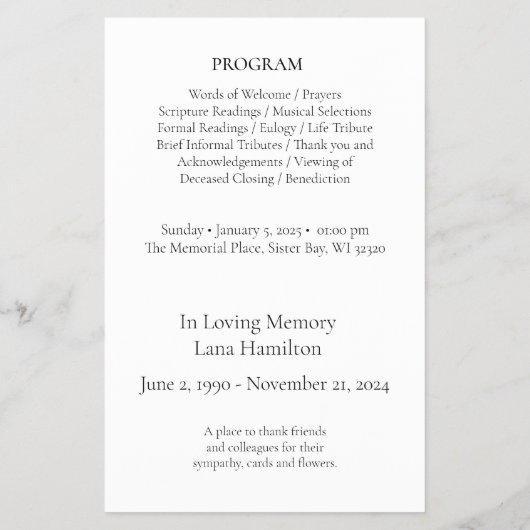 In Loving Memory Script programmabudget Flyer (Achterkant)
