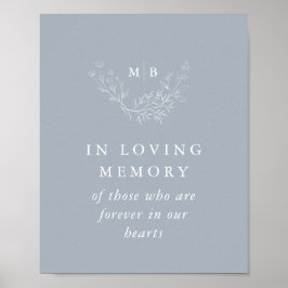 In Loving Memory Sign Dusty Blue Monogram Weddensc Poster