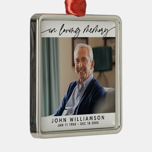 In Loving Memory Simple Script Tribute Photo Metalen Ornament (Rechts)