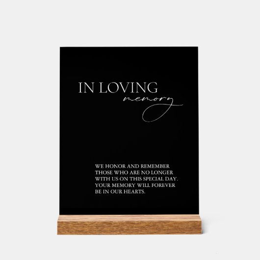 In Loving Memory Simple Wedding Black Acryl Bord (Voorkant)