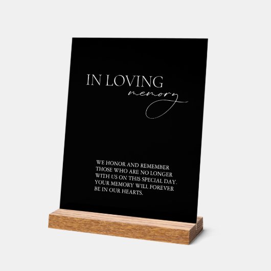 In Loving Memory Simple Wedding Black Acryl Bord (Hoek)