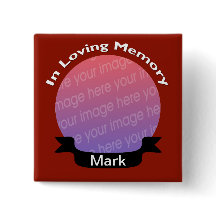 In Loving Memory Square Photo Button Red