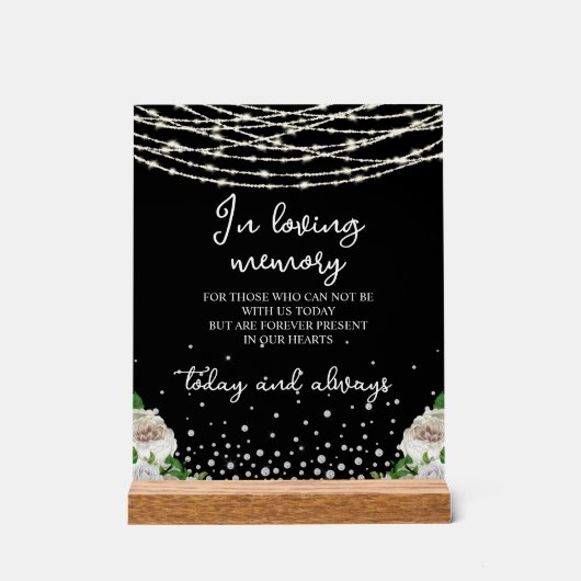 In Loving Memory String Lights Memorial Zwart Acryl Bord (Voorkant)