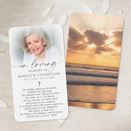 In Loving Memory Sunset Cross Funeral Prayer Card Visitekaartje