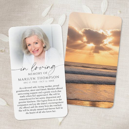 In Loving Memory Sunset Photo Sympathy Cards Visitekaartje