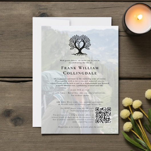 in loving memory tree pod funeral photo qr code kaart