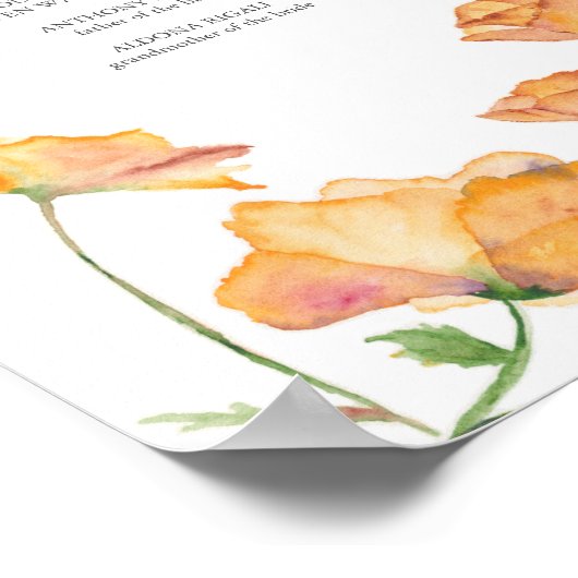 In Loving Memory Trouwbord Sinaasappel Flowers Poster (Hoek)