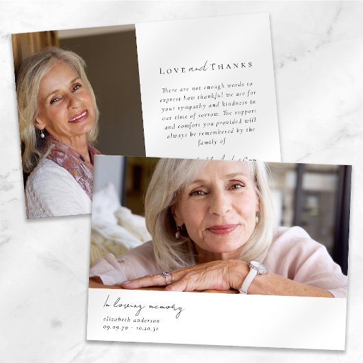 In Loving Memory Twee foto sympathie begrafenis Bedankkaart