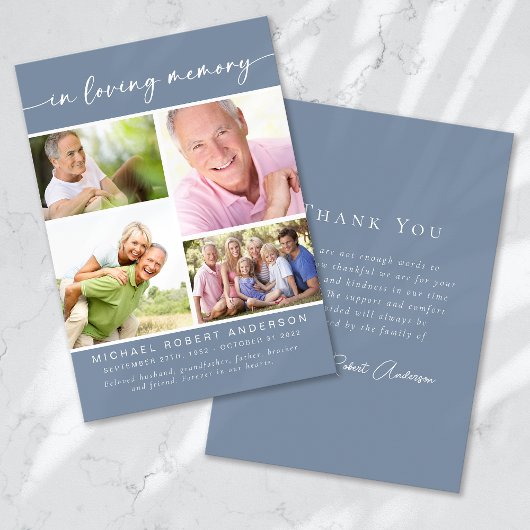 In Loving Memory Vier foto collage begrafenis Bedankkaart
