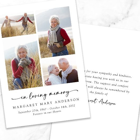 In Loving Memory Vier foto's Begrafenissympathie Bedankkaart
